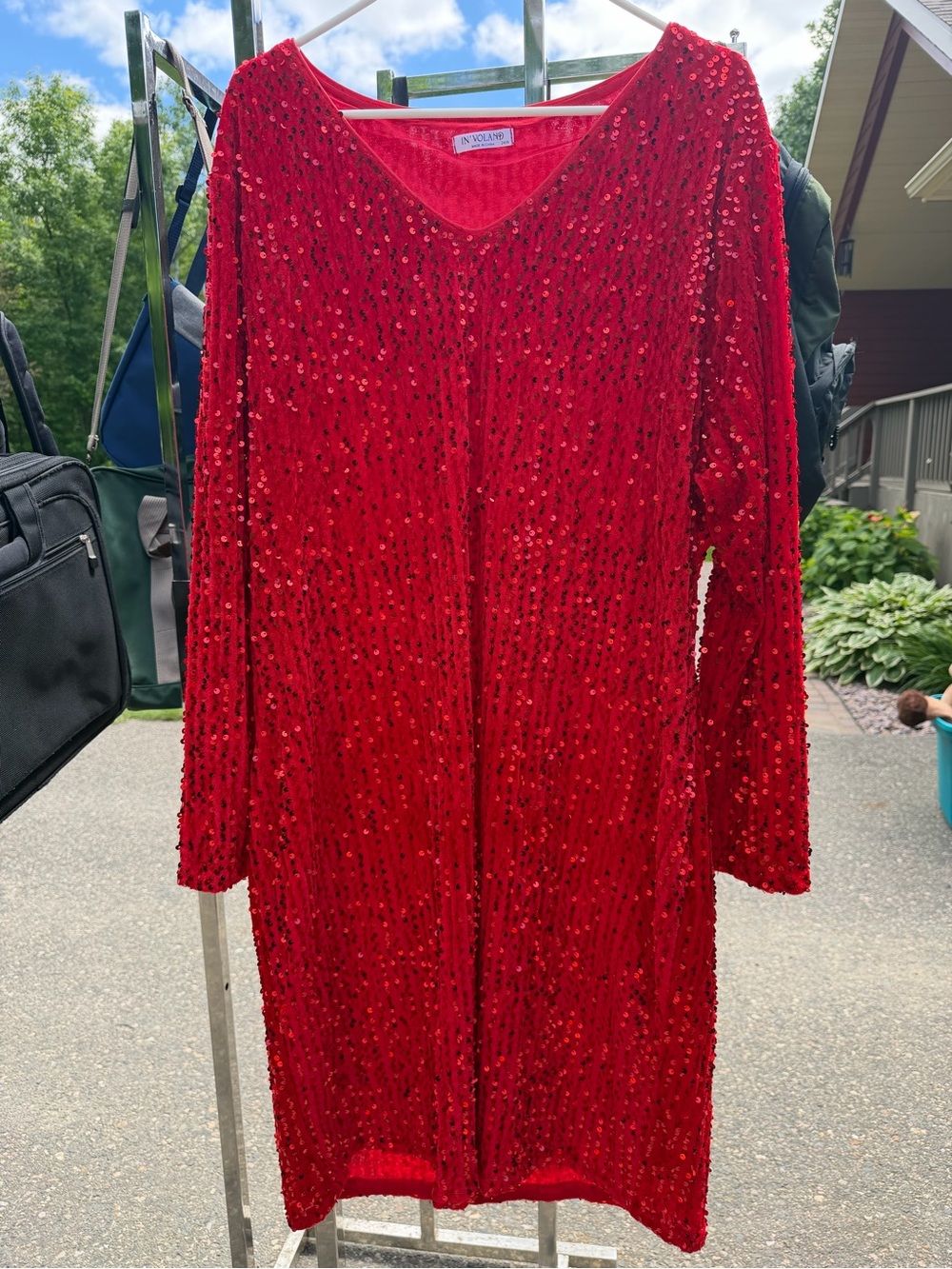 Vibrant Red Long-Sleeve Sequin Dress by